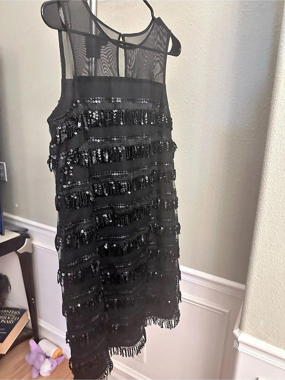 Anne Klein Sequin Fringe Mini Dress Black US 6